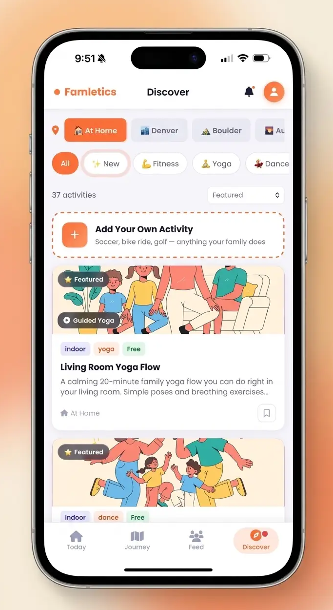 Discover activities in the Famletics app